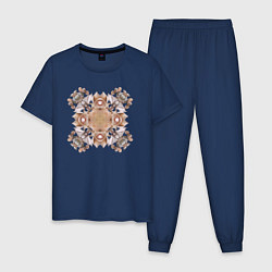 Пижама хлопковая мужская Орнамент мозаика из ракушек бежевая, цвет: тёмно-синий