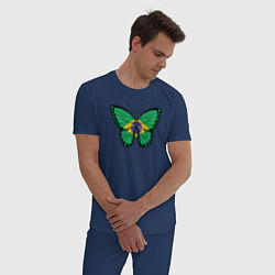 Пижама хлопковая мужская Бразилия бабочка, цвет: тёмно-синий — фото 2