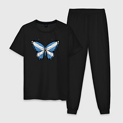Пижама хлопковая мужская Шотландия бабочка, цвет: черный