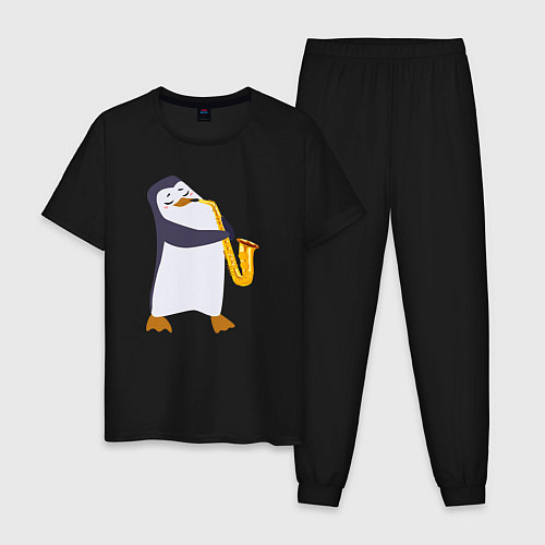 Мужская пижама Пингвин играет на инструменте / Черный – фото 1