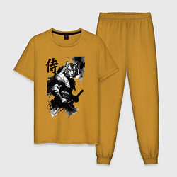 Пижама хлопковая мужская Tiger samurai - hieroglyph - art, цвет: горчичный