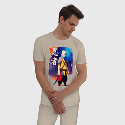 Пижама хлопковая мужская Ниндзя - иероглифы - живопись, цвет: миндальный — фото 2