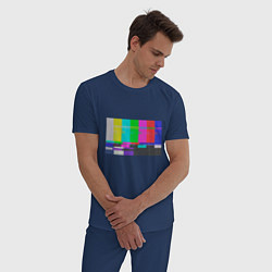 Пижама хлопковая мужская Разноцветные полосы в телевизоре, цвет: тёмно-синий — фото 2