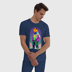 Пижама хлопковая мужская Модный капибара - нейросеть, цвет: тёмно-синий — фото 2