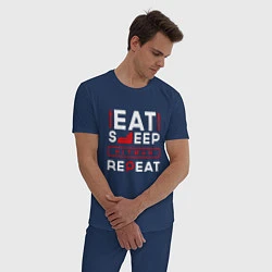 Пижама хлопковая мужская Надпись eat sleep Hitman repeat, цвет: тёмно-синий — фото 2