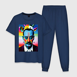 Пижама хлопковая мужская Salvador Dali - pop art - neural network, цвет: тёмно-синий