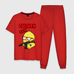 Пижама хлопковая мужская Chicken machine gun, цвет: красный