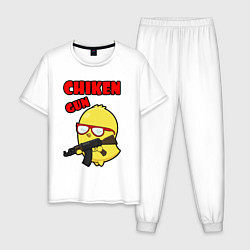 Пижама хлопковая мужская Chicken machine gun, цвет: белый