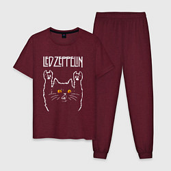 Пижама хлопковая мужская Led Zeppelin rock cat, цвет: меланж-бордовый