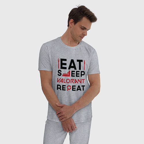 Мужская пижама Надпись: eat sleep Valorant repeat / Меланж – фото 3