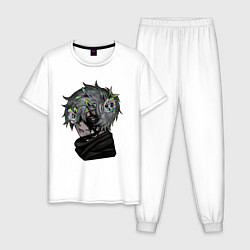 Пижама хлопковая мужская Габимару в цветах, цвет: белый