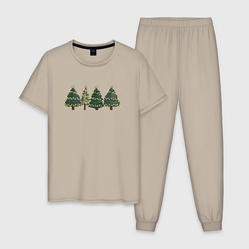 Мужская пижама Новогодние деревья / Миндальный – фото 1