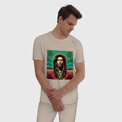 Пижама хлопковая мужская Digital Art Bob Marley in the field, цвет: миндальный — фото 2