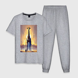 Пижама хлопковая мужская Жираф в большом городе - фантазия - Нью-Йорк, цвет: меланж