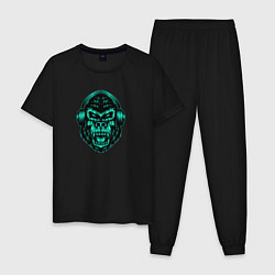 Пижама хлопковая мужская Крутая горилла в наушниках, цвет: черный
