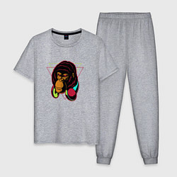 Пижама хлопковая мужская Крутая горилла с наушниками, цвет: меланж