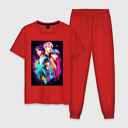 Пижама хлопковая мужская BTS poster, цвет: красный