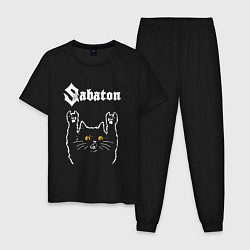 Пижама хлопковая мужская Sabaton rock cat, цвет: черный