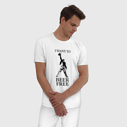 Пижама хлопковая мужская I want to beer free, Queen, цвет: белый — фото 2