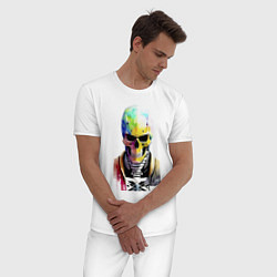 Пижама хлопковая мужская Skull - cyberpunk - watercolor, цвет: белый — фото 2
