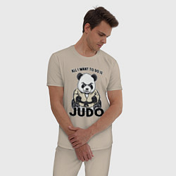 Пижама хлопковая мужская Дзюдо панда, цвет: миндальный — фото 2