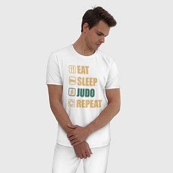 Пижама хлопковая мужская Eat sleep judo, цвет: белый — фото 2