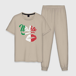 Пижама хлопковая мужская Поцелуй Италии, цвет: миндальный