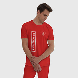 Пижама хлопковая мужская Блэкпинк - белая надпись, цвет: красный — фото 2