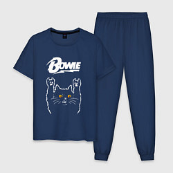 Пижама хлопковая мужская David Bowie rock cat, цвет: тёмно-синий