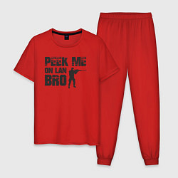 Пижама хлопковая мужская Peek me on lan bro, цвет: красный