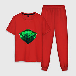 Пижама хлопковая мужская Куб из зелёного кристалла, цвет: красный