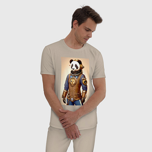 Мужская пижама Cool panda - steampunk - neural network / Миндальный – фото 3