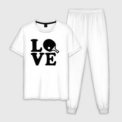 Пижама хлопковая мужская Люблю пинг-понг, цвет: белый