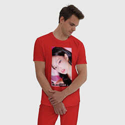 Пижама хлопковая мужская Дженни из блэкпинк, цвет: красный — фото 2