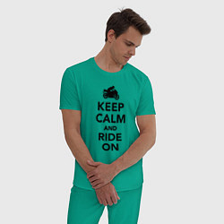 Пижама хлопковая мужская Keep calm and ride on, цвет: зеленый — фото 2