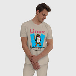 Пижама хлопковая мужская Пингвин линукс в шляпе, цвет: миндальный — фото 2