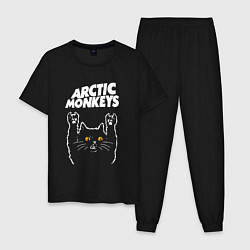 Пижама хлопковая мужская Arctic Monkeys rock cat, цвет: черный