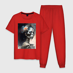 Пижама хлопковая мужская Мистическая красавица - нейросеть, цвет: красный