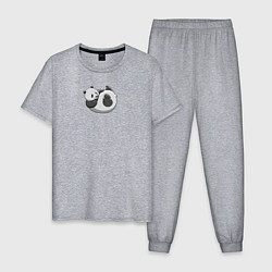 Пижама хлопковая мужская Панда смешная, цвет: меланж