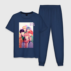 Пижама хлопковая мужская Kpop BTS art, цвет: тёмно-синий