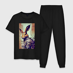 Пижама хлопковая мужская Модный зайчара - нейросеть, цвет: черный