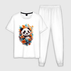 Пижама хлопковая мужская Черно-белая панда, цвет: белый