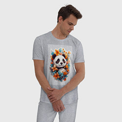 Пижама хлопковая мужская Черно-белая панда, цвет: меланж — фото 2
