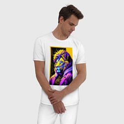 Пижама хлопковая мужская Могучий лев - поп-арт - нейросеть, цвет: белый — фото 2