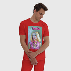 Пижама хлопковая мужская Портрет Барби - Марго Робби, цвет: красный — фото 2