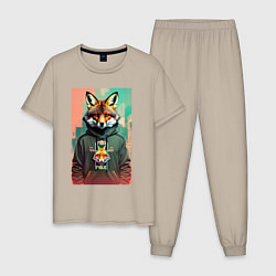 Пижама хлопковая мужская Dude fox - urban style, цвет: миндальный