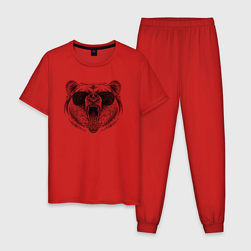 Мужская пижама Голова медведя рычащего в очках / Красный – фото 1