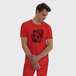 Пижама хлопковая мужская Панда хипстер, цвет: красный — фото 2