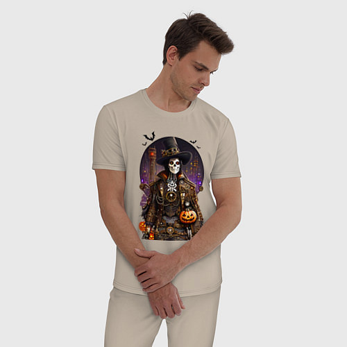 Мужская пижама Скелет в стиле стимпанк - хэллоуин / Миндальный – фото 3