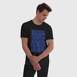Пижама хлопковая мужская Абстракция синий бит, цвет: черный — фото 2